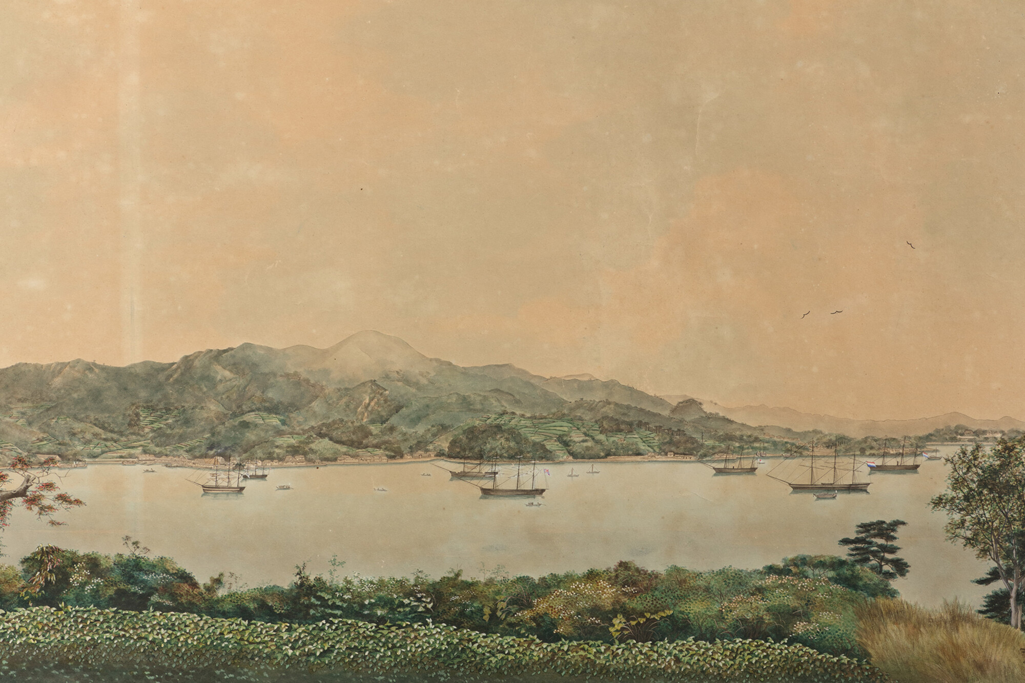 Painting of the bay of Nagasaki after photographs taken by Pierre Rossier in 1860 (sold)